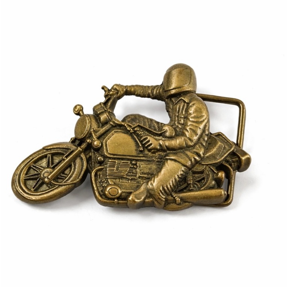 Vintage 1978 Baron Solid Brass Motorcycle Belt Buckle 4” Biker Chopper